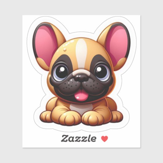 Sticker Chien-chien français Kawaii souriant (Feuille)
