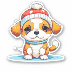 Sticker Chien chiot de Noël Kawaii