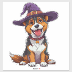 Sticker Chien Chiot D'Halloween Joueur En Costume Magique