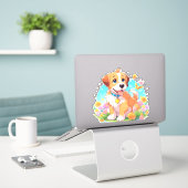 Sticker Chien chiot mignon (Ordinateur portable sur le bureau)