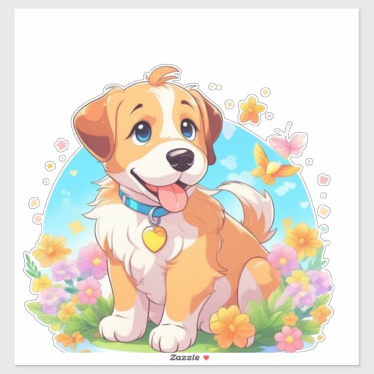 Sticker Chien chiot mignon (Feuille)