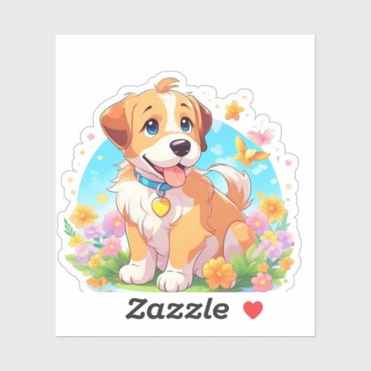 Sticker Chien chiot mignon (Feuille)