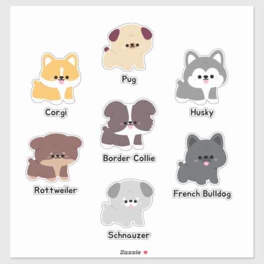 Sticker Chien chiot mignon (Feuille)