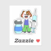 Sticker Chien comme docteur avec seringue (Feuille)