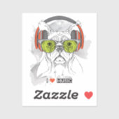Sticker Chien cool avec casque musique bouteille d'eau (Feuille)