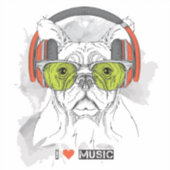Sticker Chien cool avec casque musique bouteille d'eau (Recto)