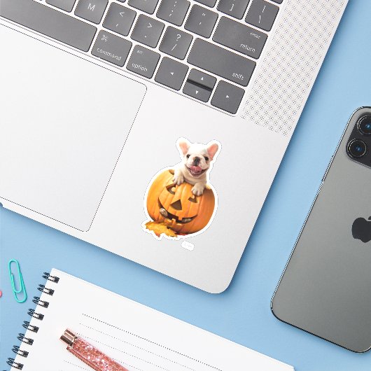 Sticker Chien dans Jack-o-Lantern (Ordinateur portable avec iPhone)