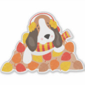 Sticker Chien d'automne, Chien mignon, Hache de Basset, Fe (Devant)
