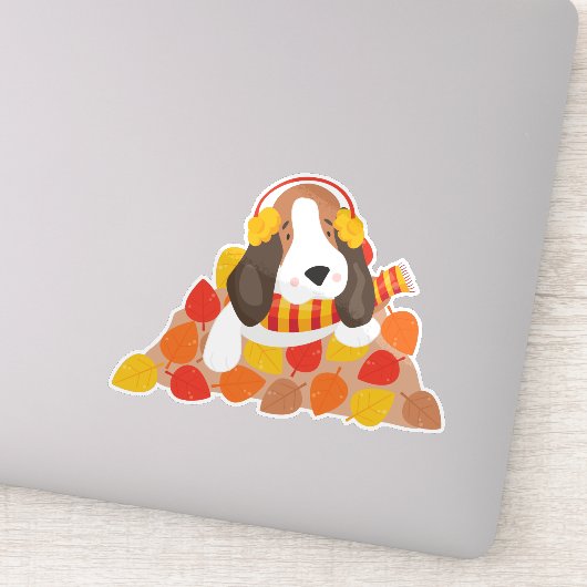 Sticker Chien d'automne, Chien mignon, Hache de Basset, Fe (Détail)