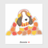 Sticker Chien d'automne, Chien mignon, Hache de Basset, Fe (Feuille)