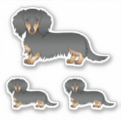 Sticker Chien De Dachshund En Cheveux Noir Et Tan (Devant)