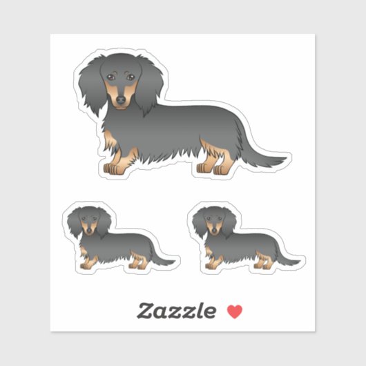Sticker Chien De Dachshund En Cheveux Noir Et Tan (Feuille)