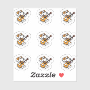 Sticker chien de dessin animé jouant d'une guitare