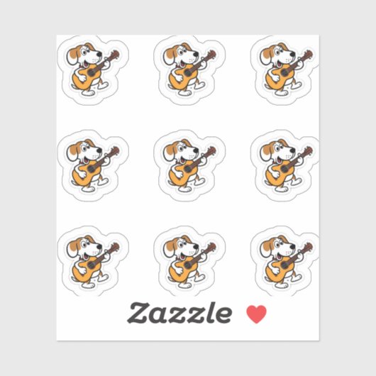 Sticker chien de dessin animé jouant d'une guitare (Feuille)