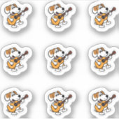 Sticker chien de dessin animé jouant d'une guitare (Devant)