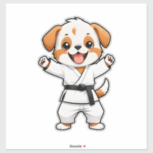 Sticker Chien de dessin animé joyeux en gi de karaté