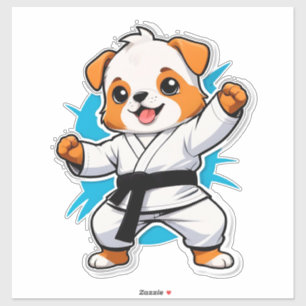 Sticker Chien de dessin animé joyeux en gi de karaté