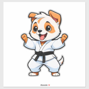 Sticker Chien de dessin animé joyeux en gi de karaté