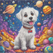 Sticker Chien de dessin animé mignon dans l'espace (Devant)