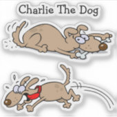 Sticker Chien De Dessin Qui Chevauche Sur L'Os Et Qui Saut (Devant)