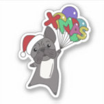 Sticker Chien de Noël Chien de Noël Chaussure Animaux d'hi<br><div class="desc">Le Bulldog français pour Noël avec ballons de Noël. Animaux amusants avec des cadeaux et de la neige pour les vacances. Aussi drôle pour Noël en juillet. Les chiens sont de mignons animaux et sont parfaits pour Noël.</div>