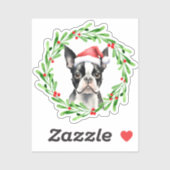 Sticker Chien de Noël de Boston Terrier Chien Chien Chien  (Feuille)