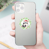 Sticker Chien de Noël Sibérien Husky Santa Hat (Téléphone)
