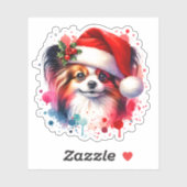 Sticker Chien de Papillon à Noël (Feuille)