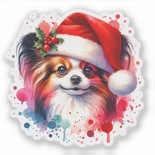 Sticker Chien de Papillon à Noël (Devant)