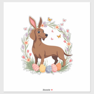 Sticker Chien de Pâques vintage Doxchen Lapin avec Œuf Flo
