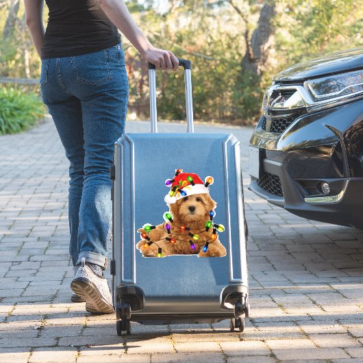 Sticker Chien de Père Noël Goldendoodle (Valise Insitu)