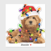 Sticker Chien de Père Noël Goldendoodle (Feuille)