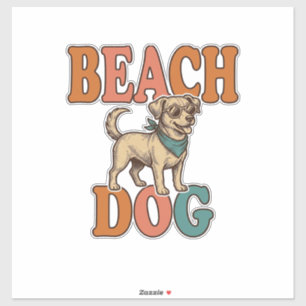 Sticker Chien de plage gravure vintage conception graphiqu