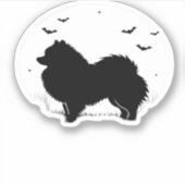 Sticker Chien de Poméranie - Halloween Lune Silhouette Cla (Devant)