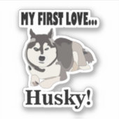 Sticker Chien de Sibérie Husky Pot et Sibérien Husky (Devant)