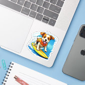 Sticker Chien de surf (Ordinateur portable avec iPhone)
