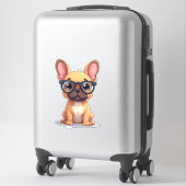 Sticker Chien de taureau français portant des lunettes (Sur valise)