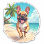 Sticker Chien de taureau français sur une plage (Devant)
