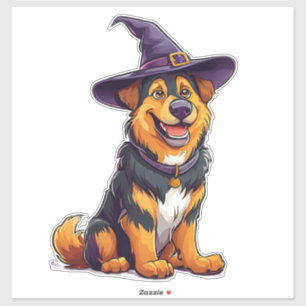 Sticker Chien Drôle et Effrayant en Costume Dessin Hallowe