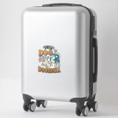 Sticker Chien est sonnette aboiement blanc bleu_1 (Sur valise)