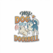 Sticker Chien est sonnette aboiement blanc bleu_1 (Devant)