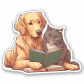 Sticker Chien et chat lisant un livre (Devant)