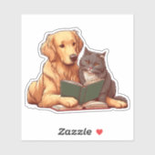 Sticker Chien et chat lisant un livre (Feuille)