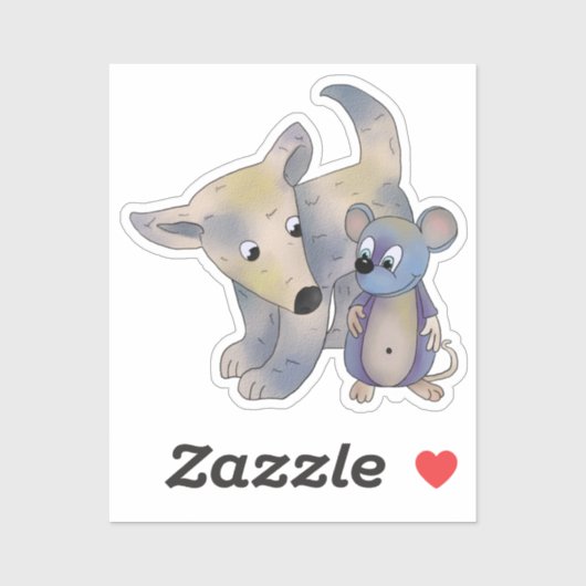 Sticker Chien et souris (Feuille)