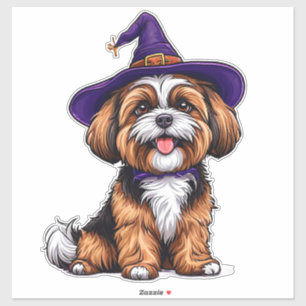 Sticker Chien heureux portant un chapeau de sorcière