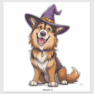 Sticker Chien heureux portant un chapeau de sorcière