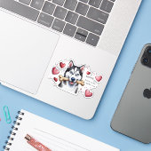 Sticker Chien Husky (Ordinateur portable avec iPhone)