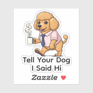 Sticker Chien jouet caniche drôle en costume d'affaires av