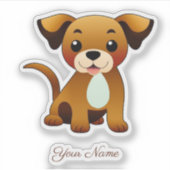 Sticker Chien joyeux, brun, assis (Devant)