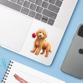 Sticker Chien Labradoodle Mignon (Ordinateur portable avec iPhone)
